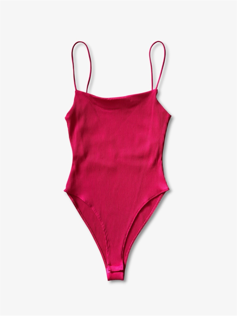 Zara Hot Pink Magenta Thin Ribbed Spaghetti Strap Bodysuit Medium Balletcore Y2K